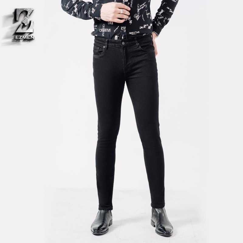 Quần jean EZMEN skinny đen trơn cao cấp.Co giản thoải mái.Skinny jeans in black.JD01