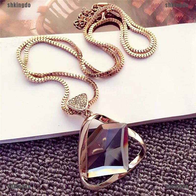 THINH Dây Chuyền Dài Mặt Đá Pha Lê