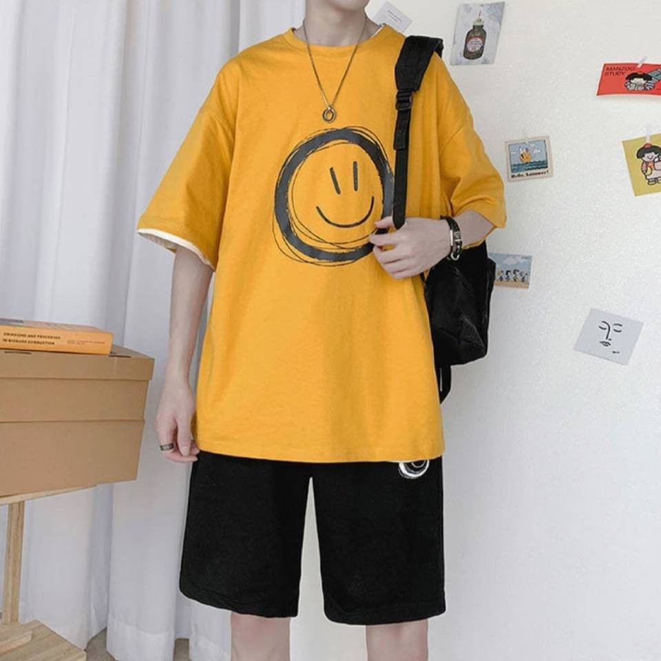 Bộ đồ thể thao mùa hè Nam Phiên bản Hàn Quốc của xu hướng Quần áo bé trai với quần short ngắn tay giản dị Bộ hai mảnh đẹ