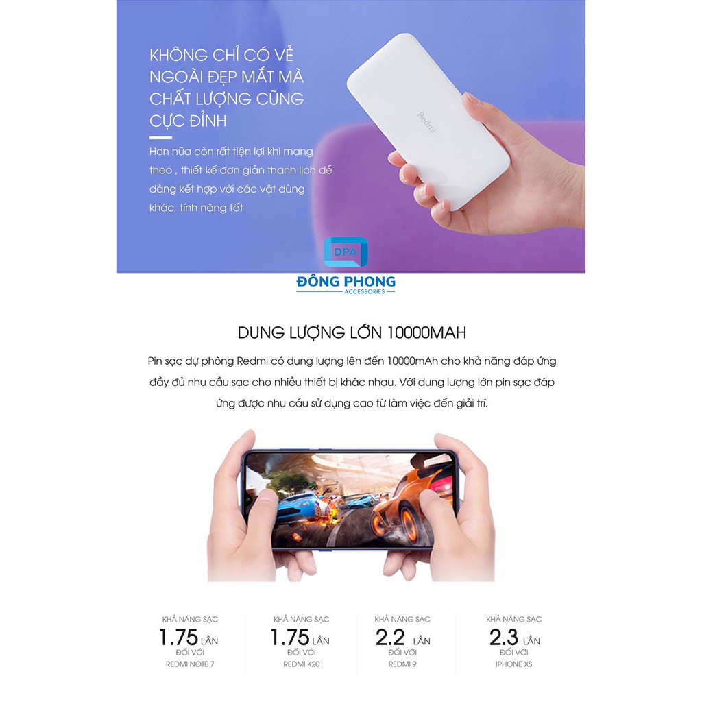 Pin Dự Phòng Xiaomi Redmi Power Bank 10000mAh PB100LZM Chính Hãng