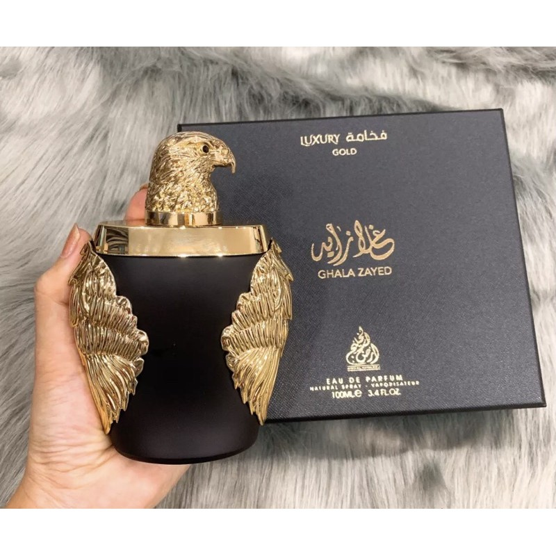 Tinh Dầu Nước Hoa Dubai Ghala Zayed Luxury Đại Bàng Gold 100ml, dạng xịt, mùi nam tính, trầm ấm