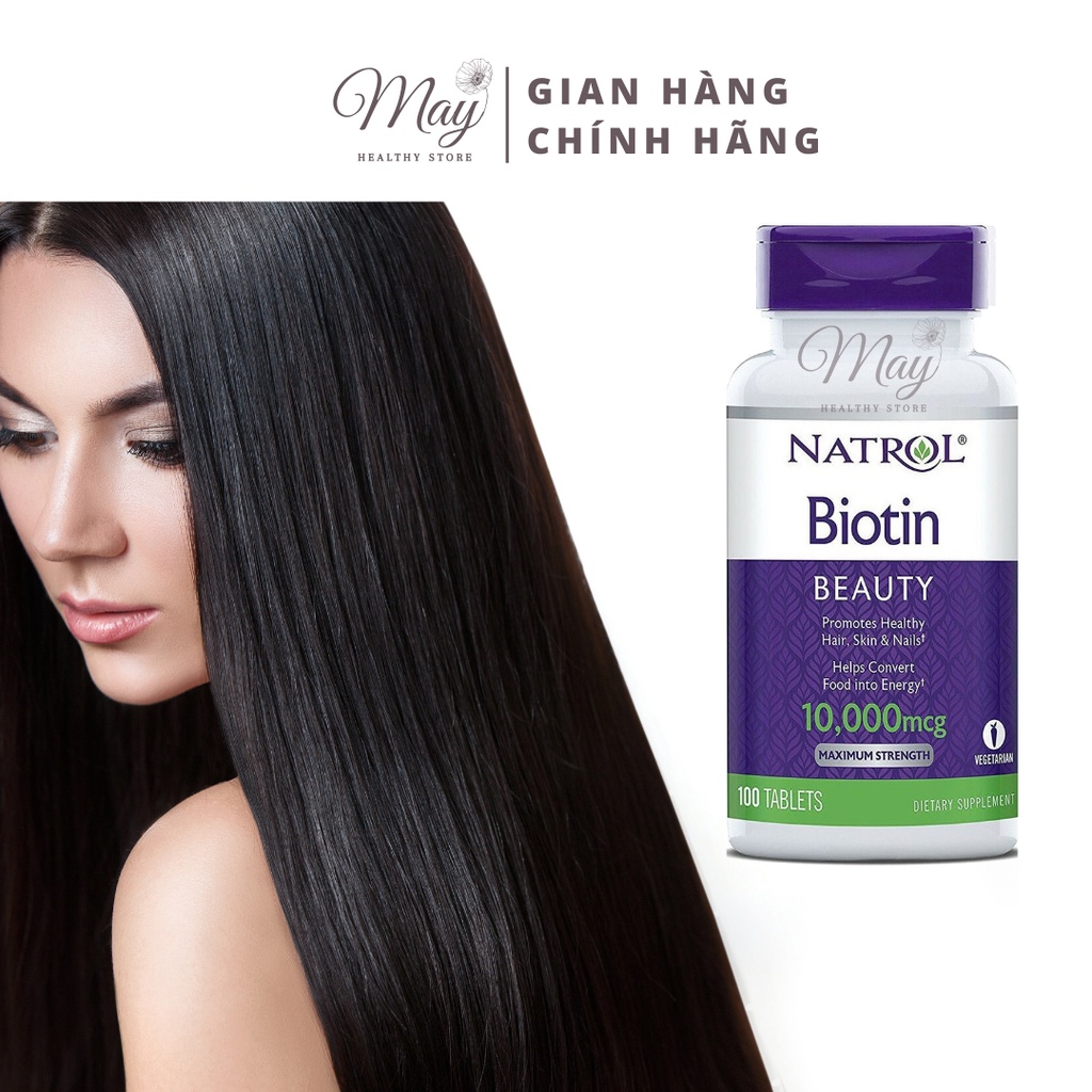 Viên Uống Mọc Tóc Và Móng, Giảm Gãy Rụng Natrol Biotin 10.000 mcg (Lọ 100 Viên)
