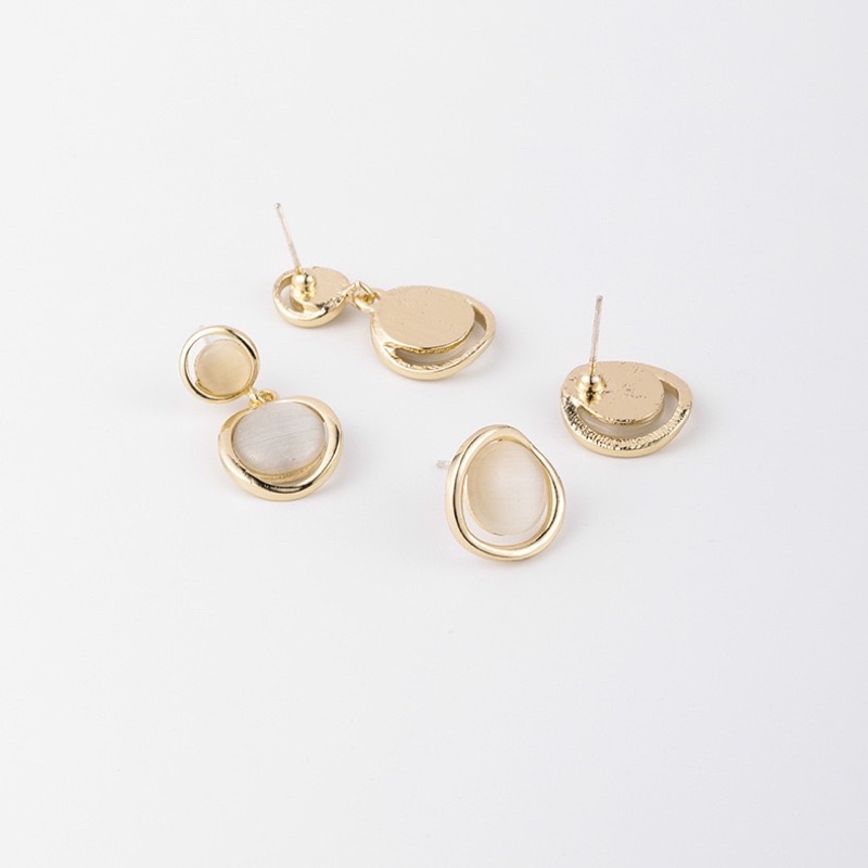 Geometric S925 Bạc Phong cách Hàn Quốc Thiết kế mới Hoa tai vàng Hoa tai nữ đơn giản