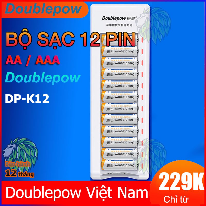 Bộ Sạc 12 Pin AA/AAA DP-K12 Tự Ngắt - Bộ Sạc Báo Đèn Khi Pin Đầy - công suất lớn chuyên karaoke gia đình, đồ chơi