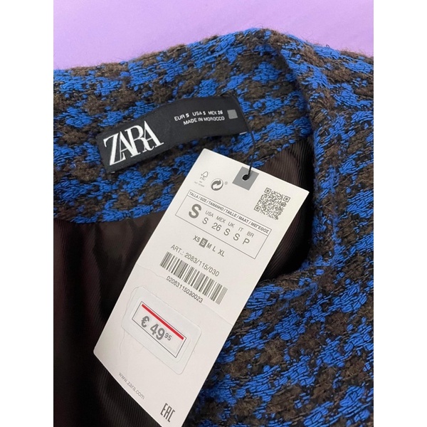 Áo khoác dạ tweed màu xanh nước biển Zara authentic