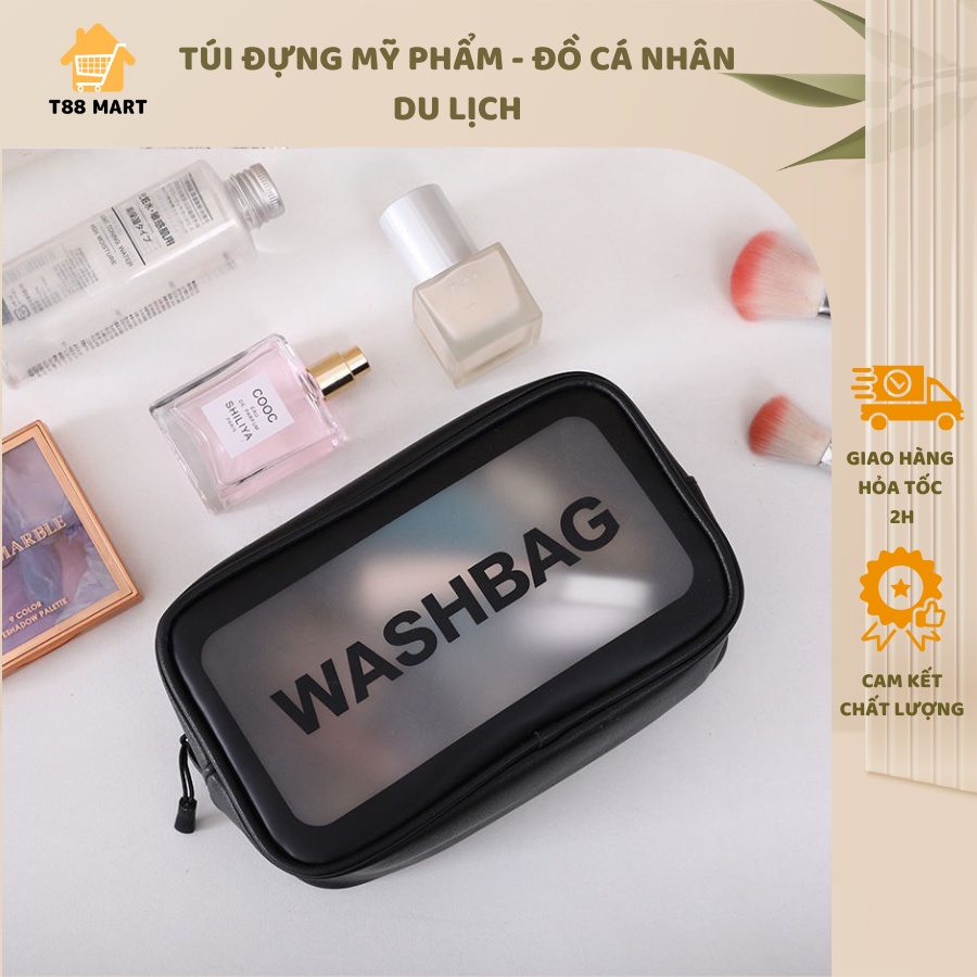 Túi đựng mỹ phẩm, vật dụng cá nhân, túi đựng đồ nhỏ gọn khi đi du lịch, đi chơi WASHBAG chất liệu PU dẻo cao cấp