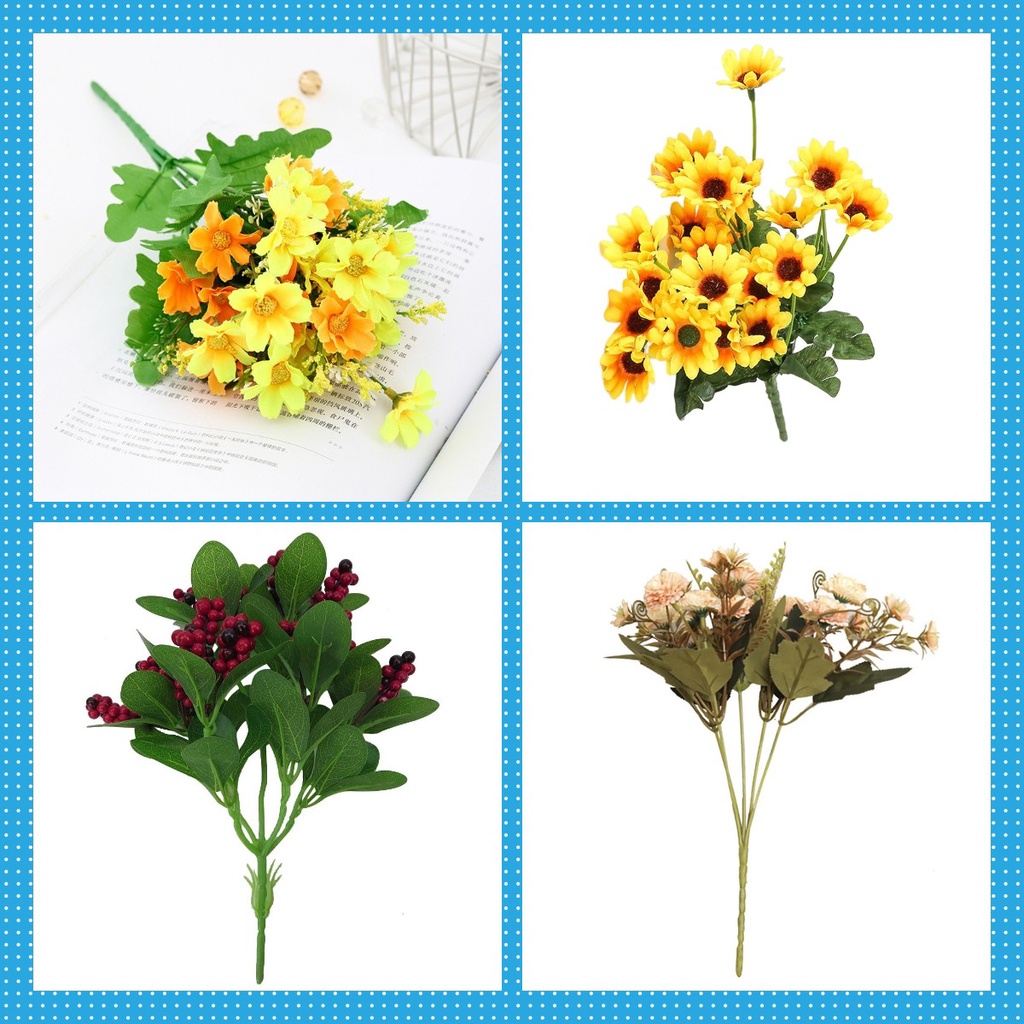 cúc họa mi giả cụm lớn cành bông Bó bông hoa giả nhiều màu sắc dùng trang trí các bữa tiệc Nhánh cây hạt cà phê giả bằng nhựa dùng trang trí nhà cửa/ văn phòng