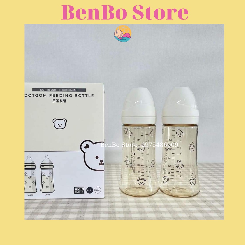 [Tách Sét] Bình sữa Grosmimi x Dottodot - Dot to dot Gấu/ Bear size 200ml - 300ml Hàn Quốc