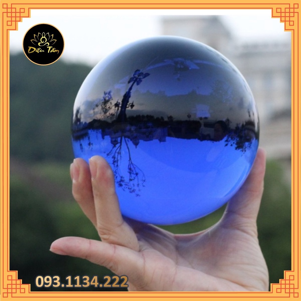 Quả cầu phong thủy pha lê màu xanh dương size 8cm, 10cm hợp mệnh Mộc, mệnh Thủy đồ phong thủy trang trí