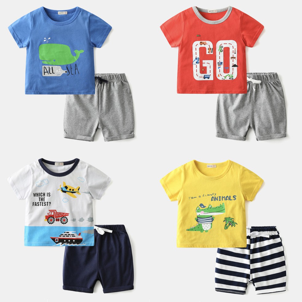 Bộ quần áo tay cộc cho bé trai in hình hot trend chất liệu cotton mềm mịn hàng chất lượng RHINO KIDS