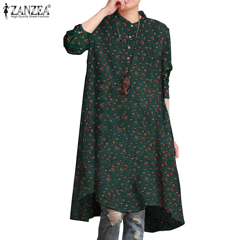Áo Đầm ZANZEA Cho Nữ Tay Dài Họa Tiết Hoa Cổ Điển Thời Trang Cá Tính