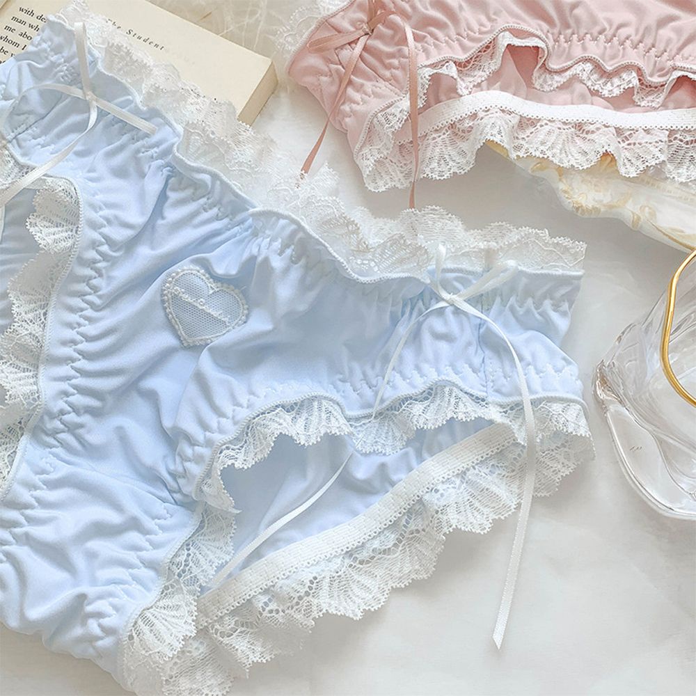 Quần lót cotton phối ren không đường may lưng thấp thoải mái thoáng khí phong cách Nhật Bản cho nữ