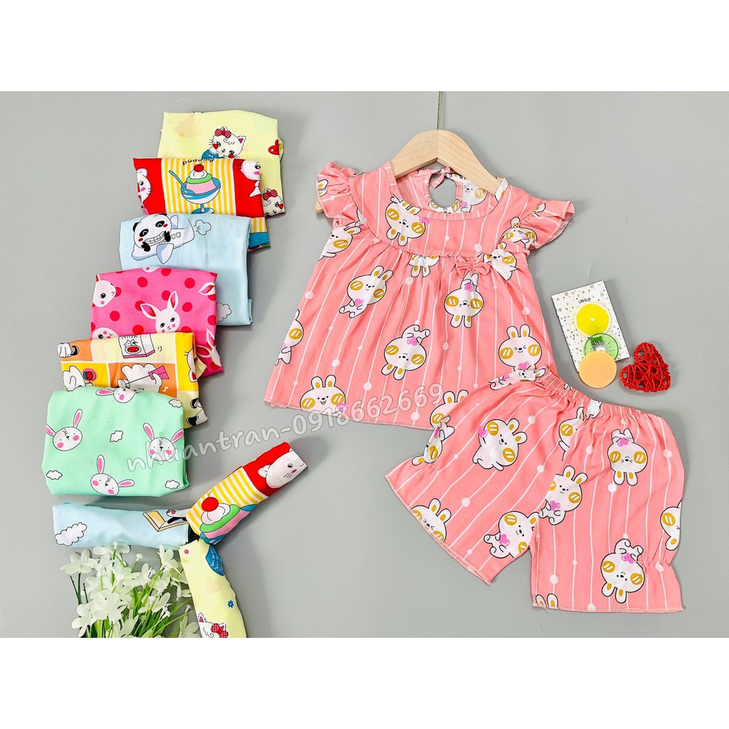 Bộ cộc bé gái, vải lanh(Tole) loại 1 size cho bé 8-25 kg