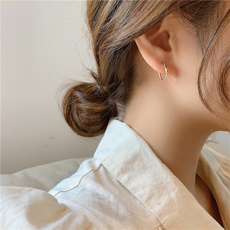 Khuyên tai bạc 925 hình vuông thời trang Hàn Quốc đơn giản chống kích ứng