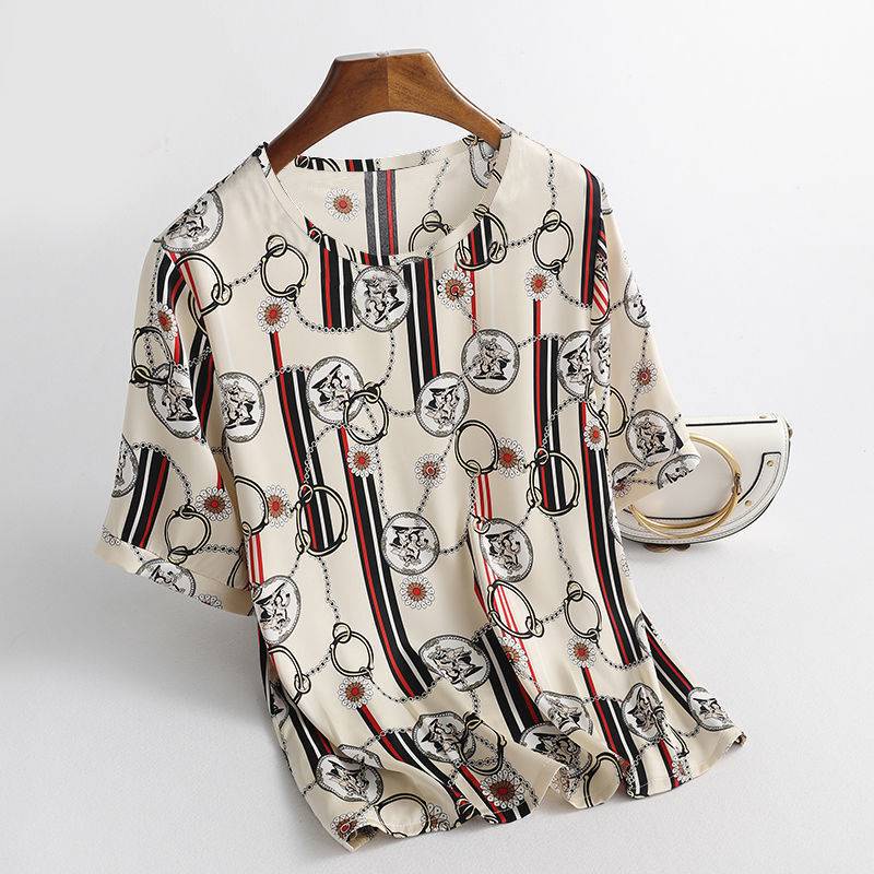 Áo thun ngắn tay plus size in họa tiết thời trang cho phụ nữ trung niên