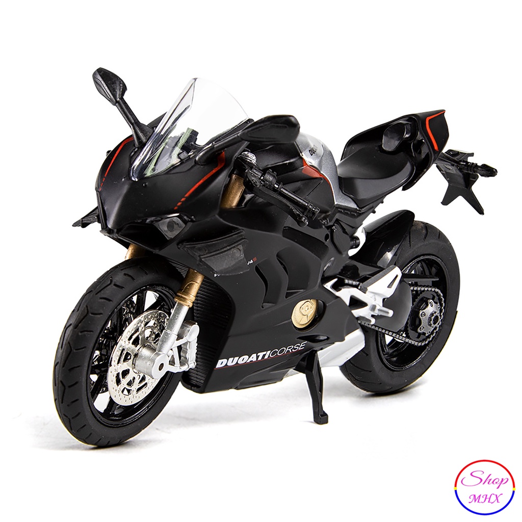 Xe mô hình mô tô Ducati Panigale V4s TẶNG KÈM BIỂN SỐ tỉ lệ 1:12 hãng HUAYI 2 màu