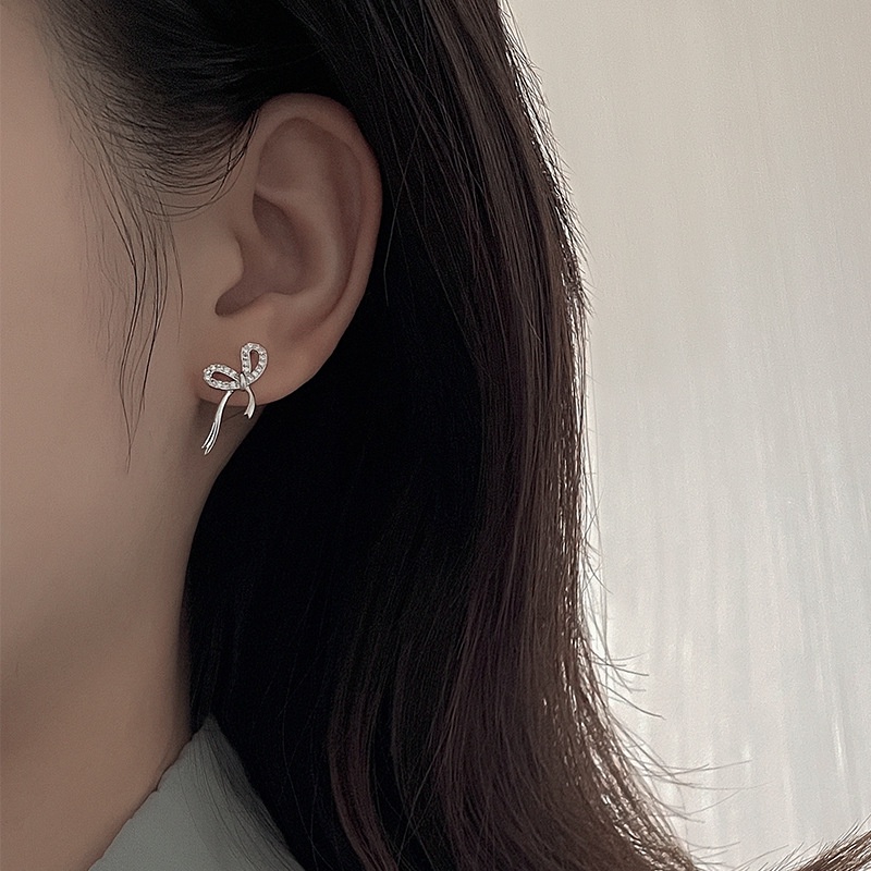 Khuyên Tai Dáng Dài Đính Nơ Ruy Băng Lấp Lánh Thời Trang Hàn Quốc Cho Nữ