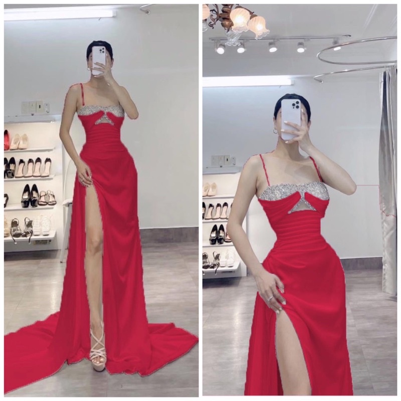 MS1304Y ĐẦM DẠ HỘI 2 DÂY PHỐI TÀ NGOÀI full size  S/M/L /XL