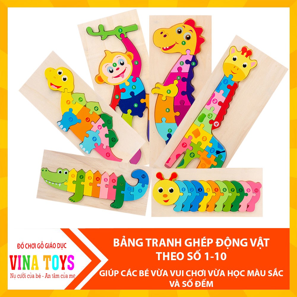 [SIZE TO] BẢNG TRANH GHÉP ĐỘNG VẬT THEO SỐ TỪ 1 ĐẾN 10 - ĐỒ CHƠI GỖ GIÁO DỤC VINATOYS