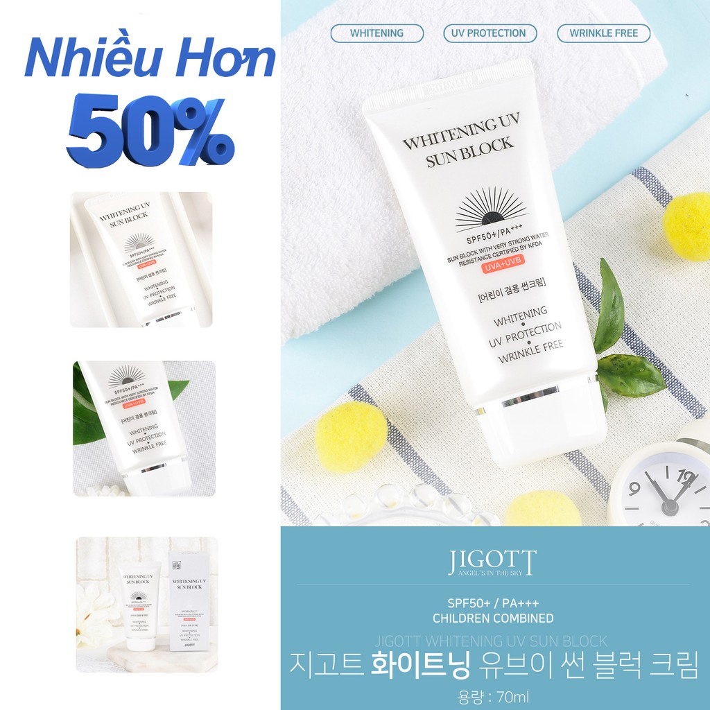 Kem chống nắng hàn quốc, kem chống nắng dưỡng trắng, che khuyết điểm JigotT Whitening UV SunBlock SPF50+/PA+++