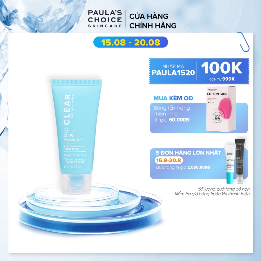 Kem Dưỡng ẩm dịu nhẹ không chứa dầu dành cho da mụn Paula's Choice Clear Oil -Free Moisturizer 15ml Mã: 3807