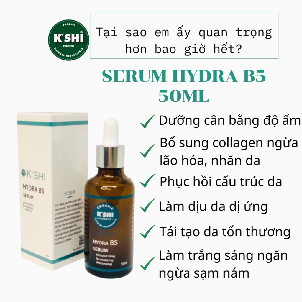 Bộ 3 Chăm Sóc Da K'shi, Sữa Rửa Mặt Làm Sạch Sâu, Serum B5 và Kem chống nắng bảo vệ Dưỡng Da trắng Sáng K'shi