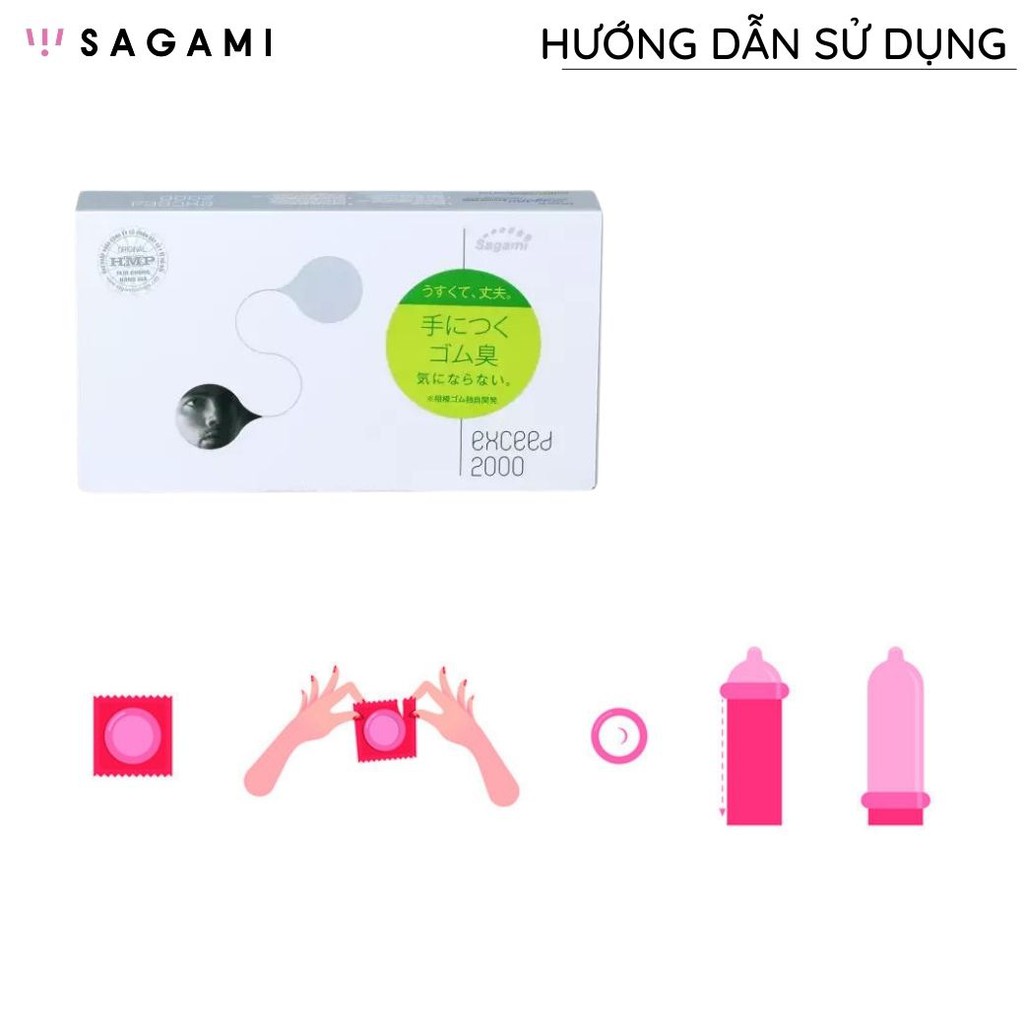 Bao cao su Sagami Exceed 2000 hộp 12 bao thiết kế 3D siêu mỏng một lần thắt chống tuột kéo dài thời gian