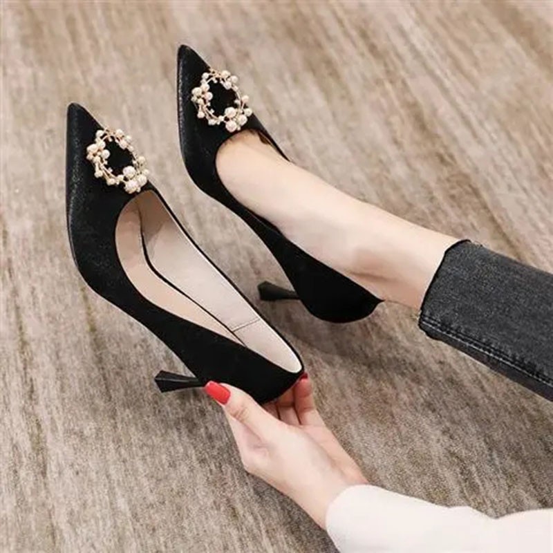 SWEETC Đôi giày cao gót cho đám cưới cô dâu giày cao gót đính ngọc trai rhinestone