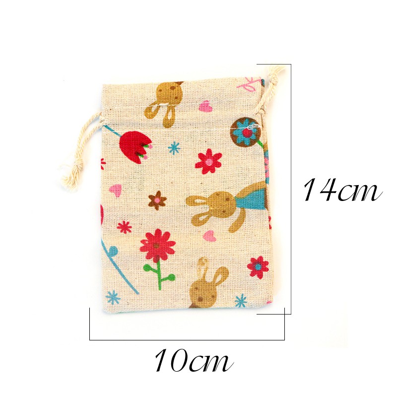 Túi vải bố linen dây rút họa tiết con thỏ vintage dễ thương kích thước 10x14cm - namimi