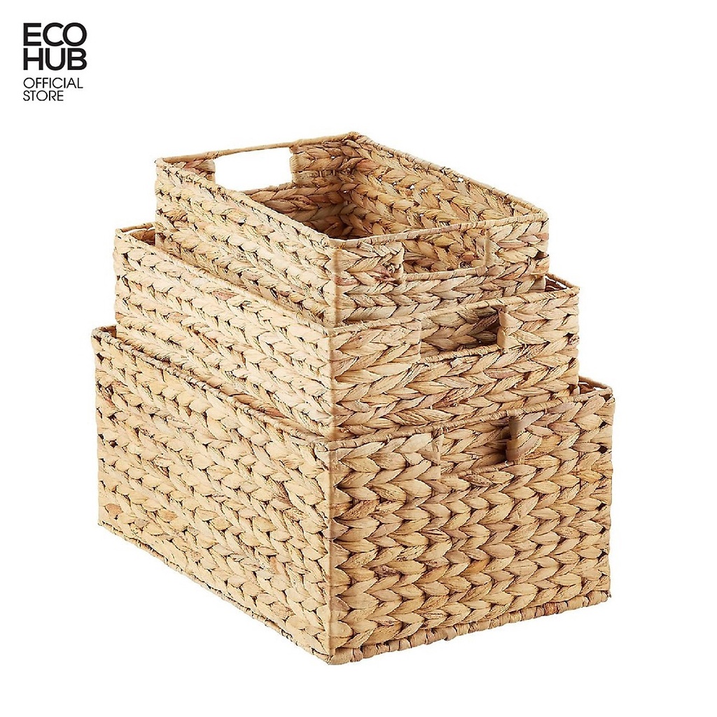 Giỏ Lục Bình ECOHUB, Chữ Nhật, Có tay cầm, Nhiều kích thước. (Water Hyacinth Storage Bins with Handles)