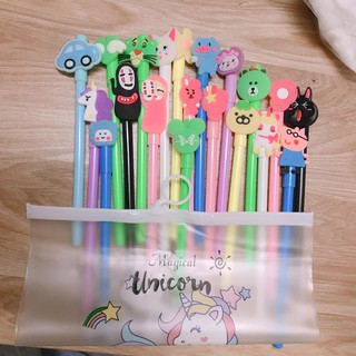 Bộ 20 cây viết bút gel hoạt hình kèm túi đựng ảnh thật