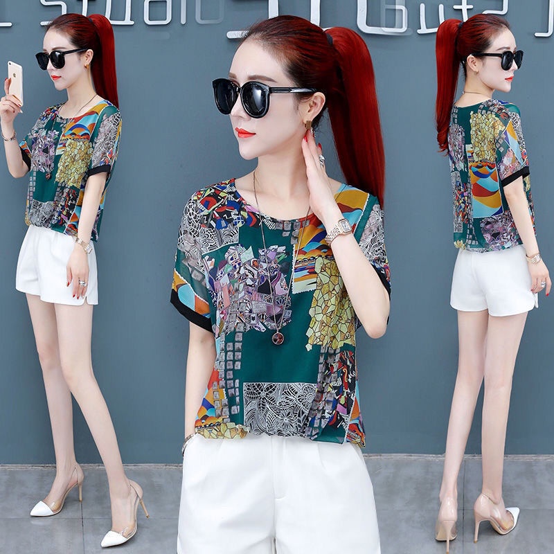 Short-sleeved T-shirt women's summer middle-aged and elderly mother's loose printed top