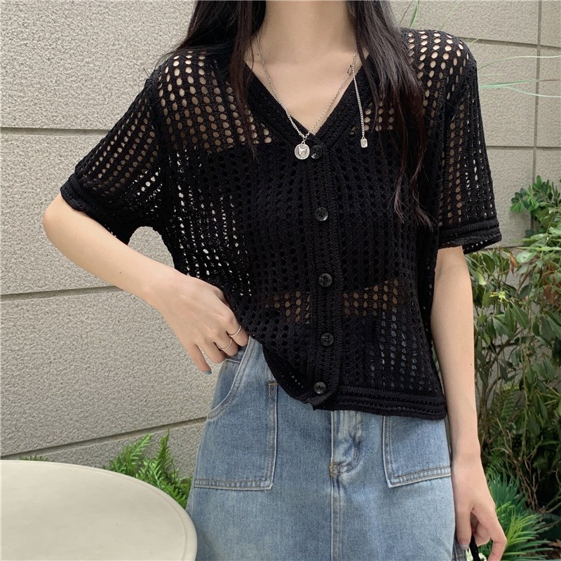Áo cardigan ngắn tay mỏng dệt kim cổ V Thời Trang Mùa Hè Cho Nữ Quảng Châu cao cấp Kozoda M85