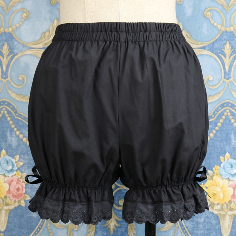 Brroa Quần Ngủ Cotton Phối Ren Hoa Diềm Xếp Nếp Thắt Nơ Phong Cách Gothic Mặc Mùa Hè Cho Nữ
