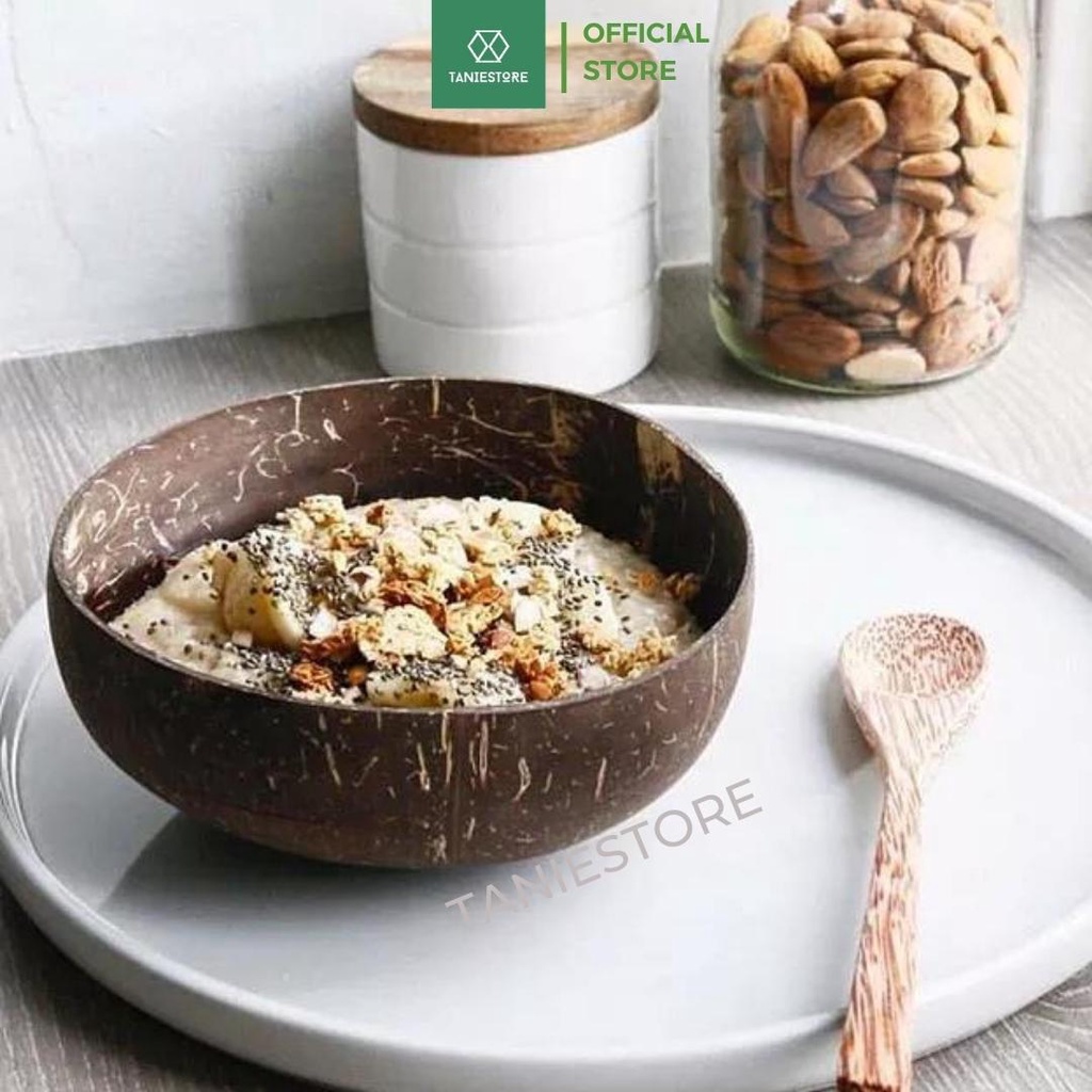 Bát chén gáo dừa và muỗng size lớn loại 1 dùng để ăn ngũ cốc granola salad sữa chua hoa quả Tanie Healthy Food