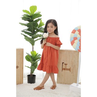[HOT SALE] Váy Thiết Kế Bé Gái- Màu Cam Đất-Màu Sắc Xinh Xắn-Mặc Trễ Vai Hoặc Cổ Tròn