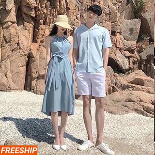 SET ĐỒ ĐÔI NAM NỮ ĐẸP COUPLE TINA SET ĐỒ CẶP NAM NỮ ĐẸP CỔ YÊM PHỐI NƠ EO THEO PHONG CÁCH HÀN QUỐC SIÊU XINH