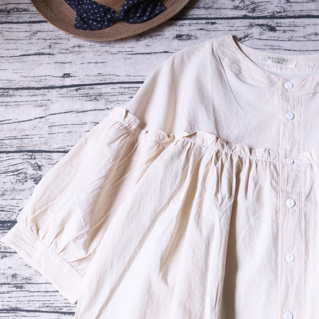 ÁO SƠ MI CỔ TÀU DÁNG BABYDOLL TAY BỒNG