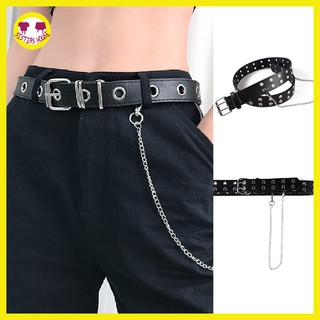 Thắt Lưng Nữ Đen Khóa Vuông Hai Oze (Tặng kèm dây xích)