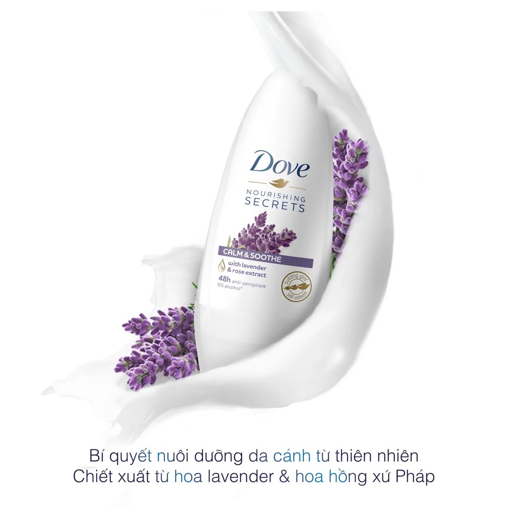 [HB GIFT] Lăn Khử Mùi Dove Nourishing Secrets Calm &amp; Soothe Dưỡng Da Sáng Mịn Từ Thiên Nhiên Hương Lavender 40 ml