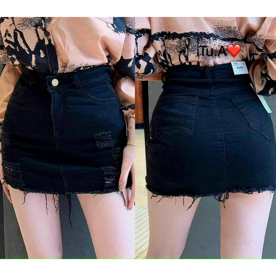 [ Mã FAMAYWA2 giảm 10K đơn 50K] Quần short bò giả váy shynstores cào rách siêu hot màu đen trắng