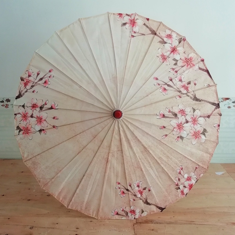 Dù Vải Lụa Họa Tiết Hoa Anh Đào Phong Cách Trung Hoa