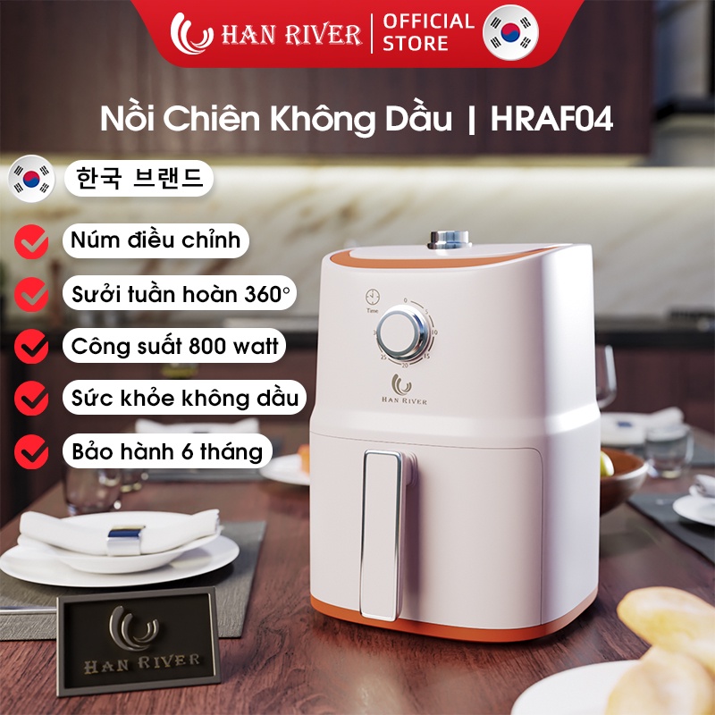 Han River Nồi Chiên Không Dầu | Công Suất 800W | Dung Tích 3.0 Lít | Núm Điều Chỉnh (hồng)