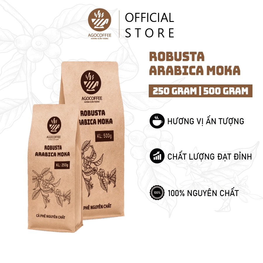 Cà Phê Nguyên Chất Mix 3 Loại Robusta Arabica Moka AGOCOFFEE Hương Vị Ấn Tượng Lôi Cuốn Khối Lượng 250 Gram Và 500 Gram