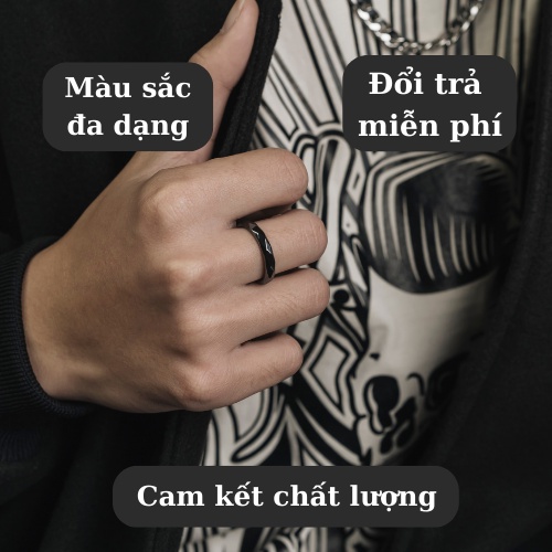 Nhẫn nam nữ màu bạc tròn 4T Punstore thời trang nam nữ unisex chất liệu Đá đẹp đơn giản không gỉ - Nhẫn 4T