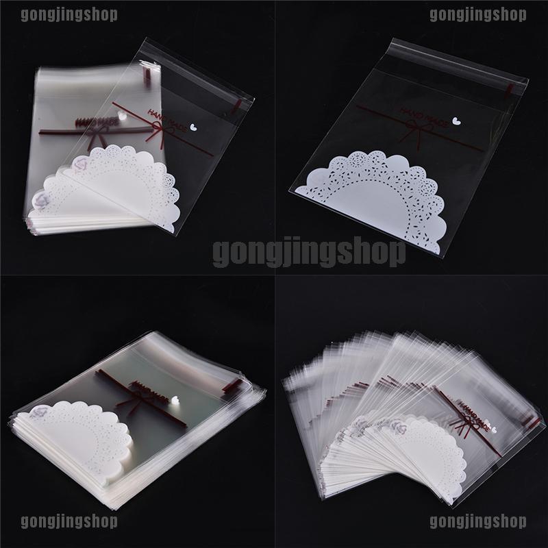 Set 100 túi bóng họa tiết đính nơ chuyên dụng để đựng bánh quy