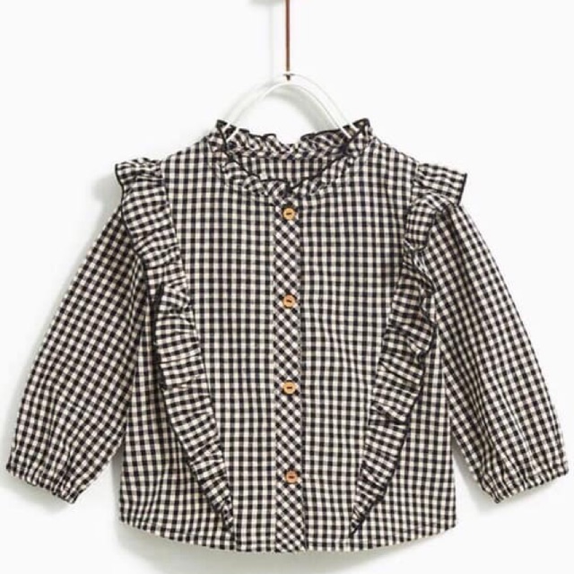 Áo sơ mi kẻ caro viền bèo Zara xuất dư