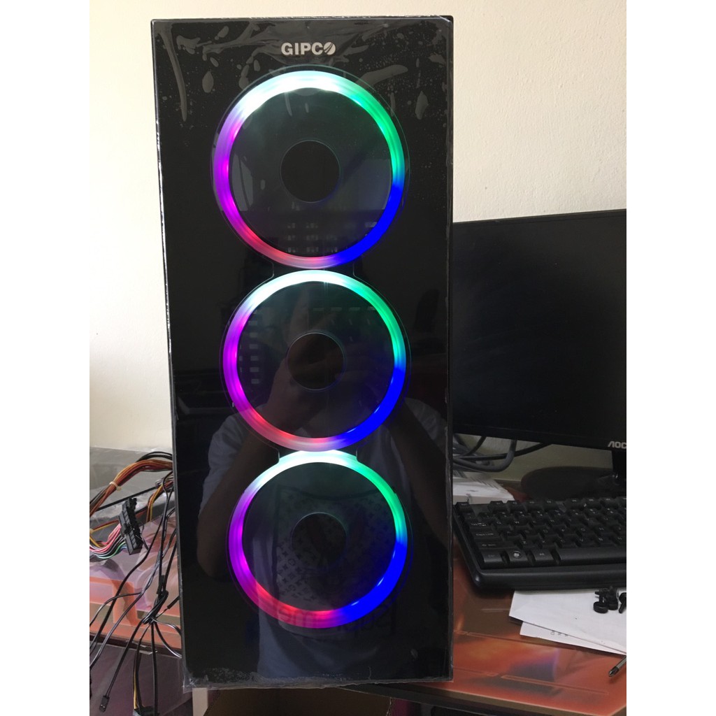 Vỏ Case GIPCO Gaming LED RGB 2 mặt kính cường lực