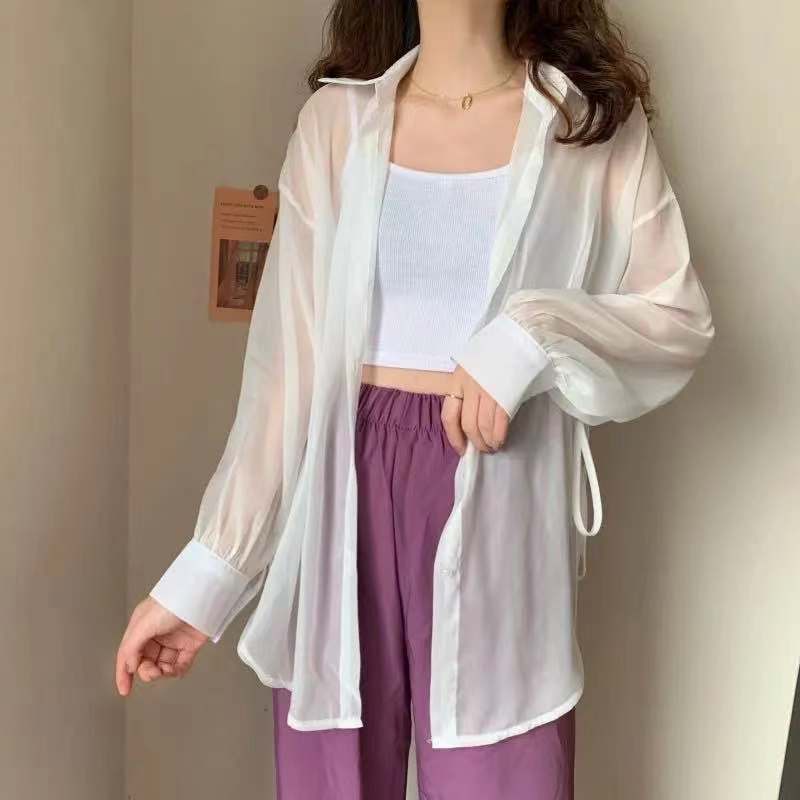 Áo Khoác Sơ Mi Trắng Mỏng Tay Dài Chống Nắng Thời Trang Mùa Hè 2022 Mới Dành Cho Bạn Nữ