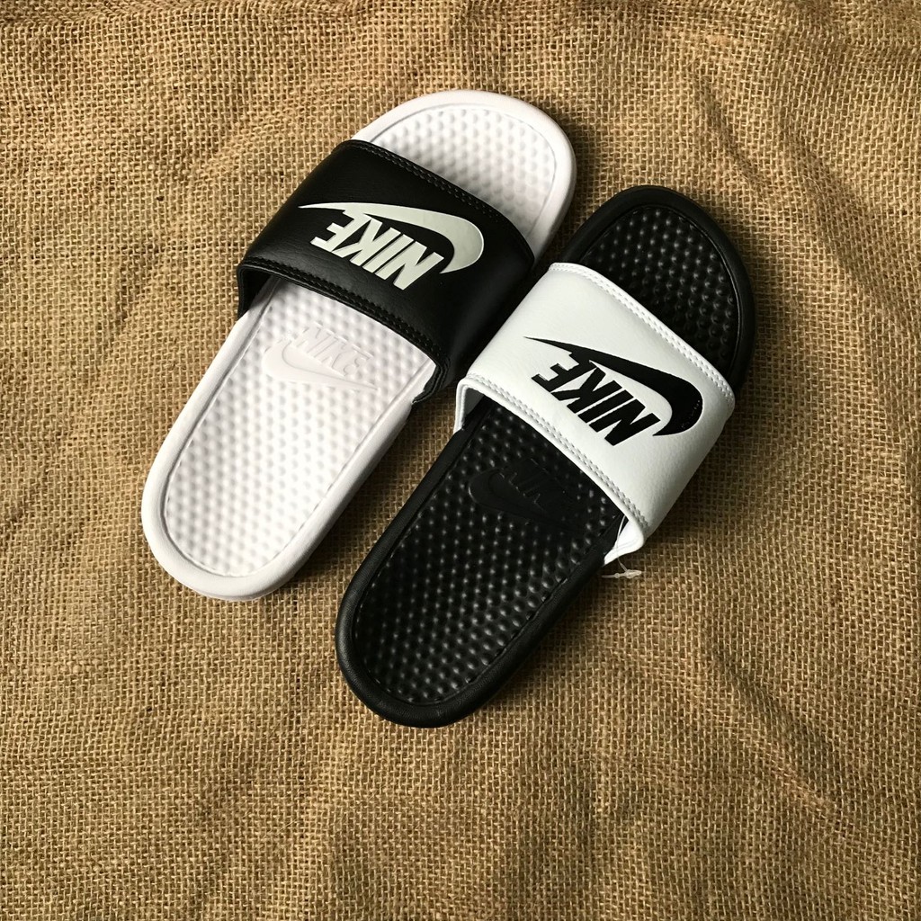 Dép nk nike quai ngang nam nữ chiếc trắng chiếc đen tặng hộp